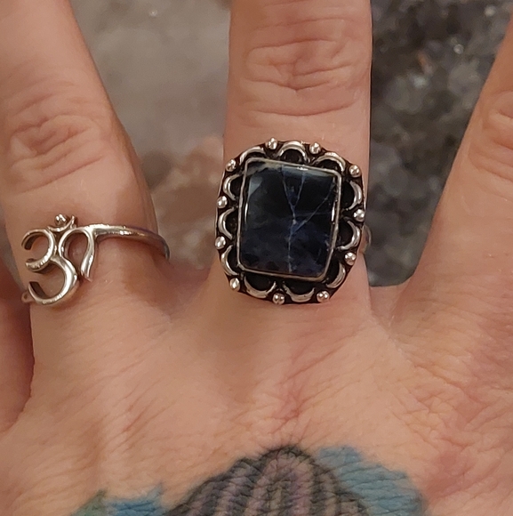 Sodalite Ring 925 Plated Size 8 - Picture 3 of 7